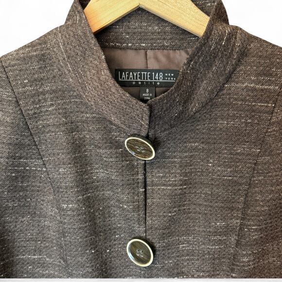 LAFAYETTE 148 NEW YORK Blazer Brown Tweed Hemp Wool Old Money 8 Pet Quiet Luxury - Picture 2 of 8